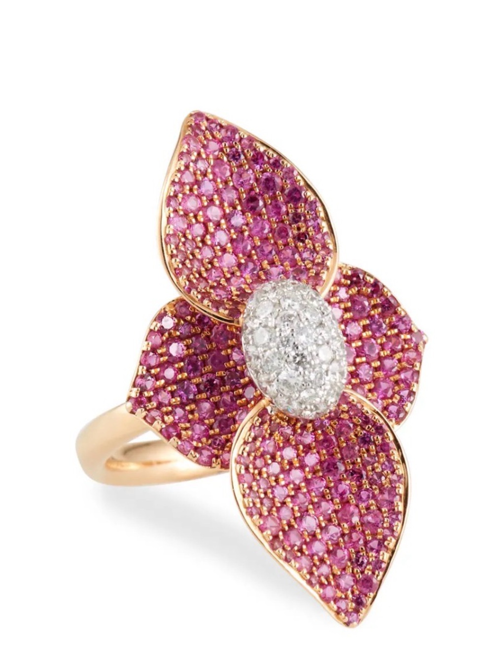 SUTRA Lotus Diamond and Pink Sapphire Ring in Two-Tone, Size 7